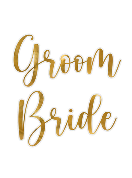 Classic Wedding Bride and Groom Gold Glass Stickers - Main Image