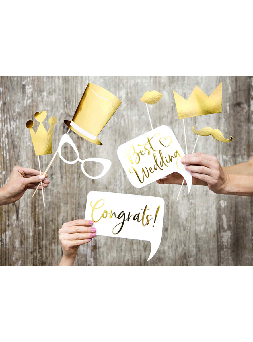Classic Wedding Gold 10 Piece Photobooth Props - Lifestyle Image