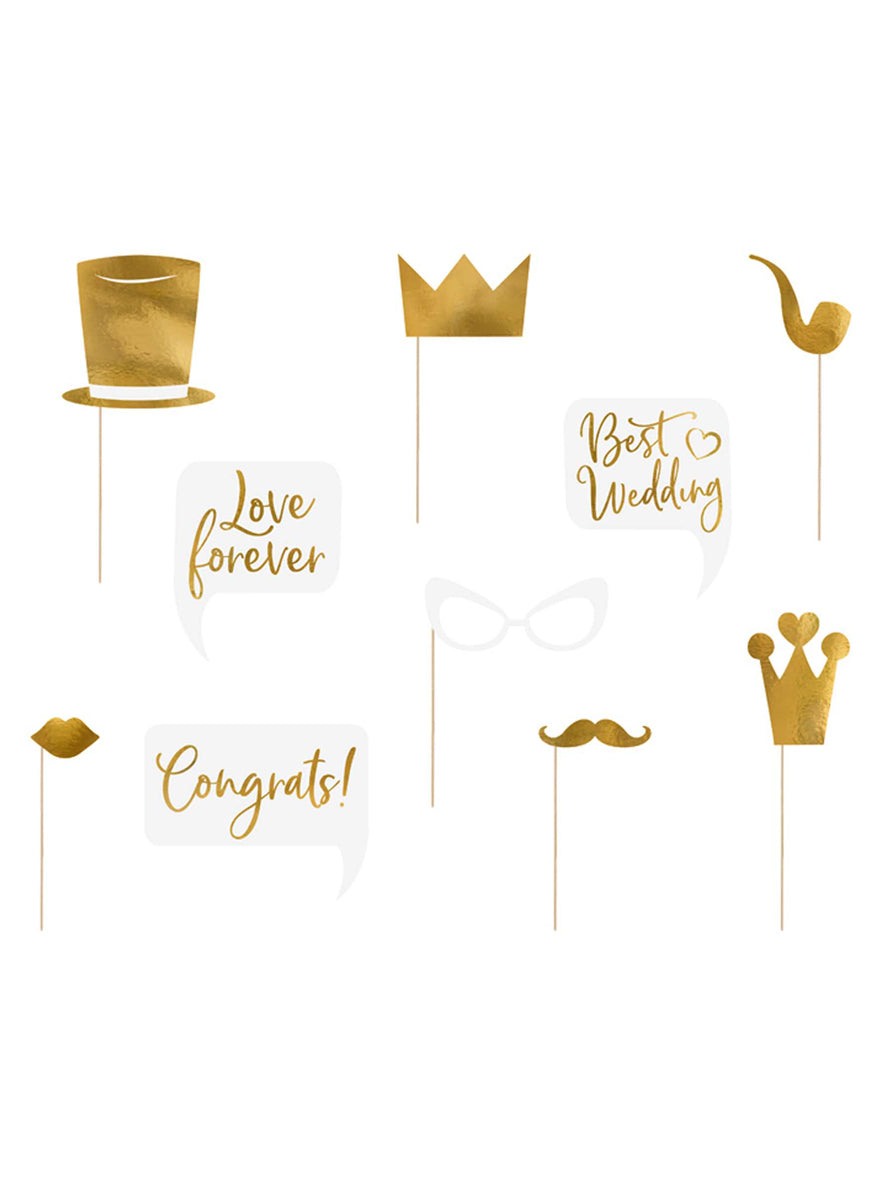 Classic Wedding Gold 10 Piece Photobooth Props - Main Image