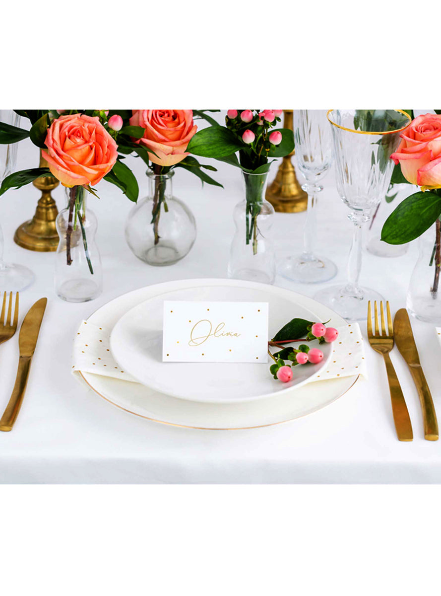 Classic White 10 Pack Place Cards with Gold Dots - Lifestyle Image 2