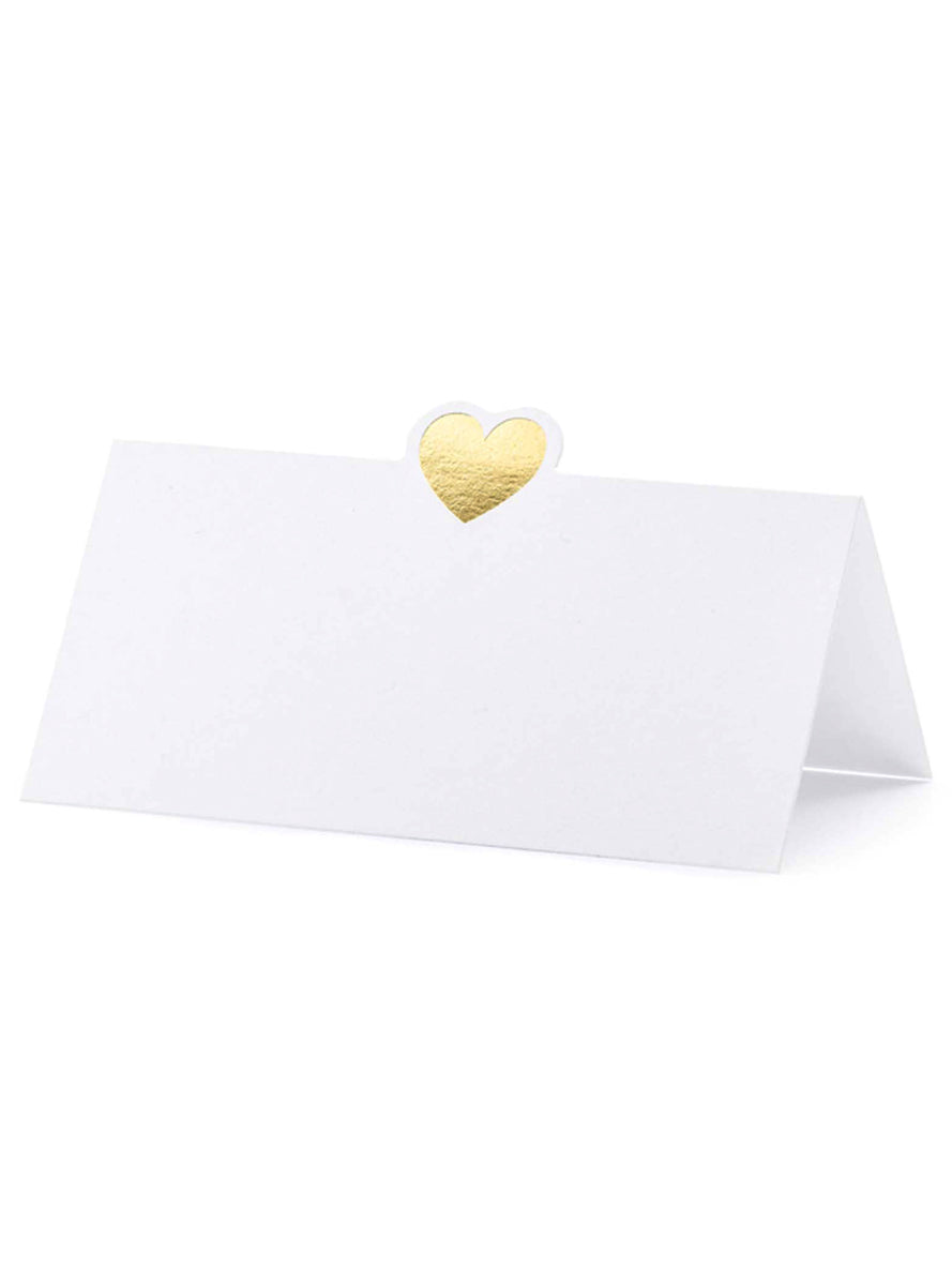 Classic White 10 Pack Place Cards with Gold Hearts - Main Image