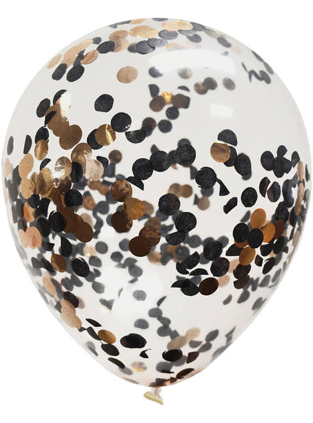 Image of Rose Gold and Black Confetti Filled 3 Pack 30cm Latex Balloons