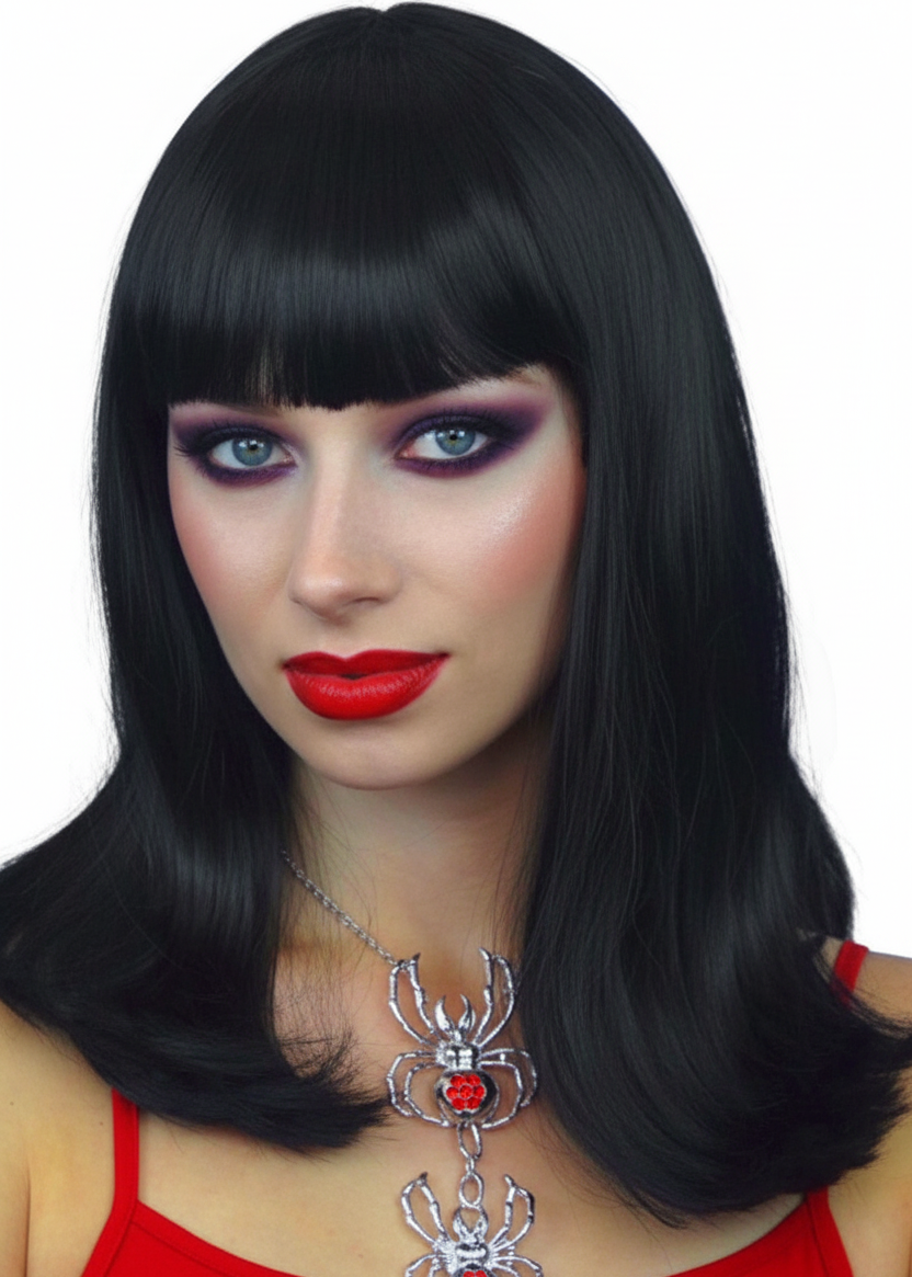 Womens Black Shoulder Length Cleo Costume Wig With Fringe - Main Image