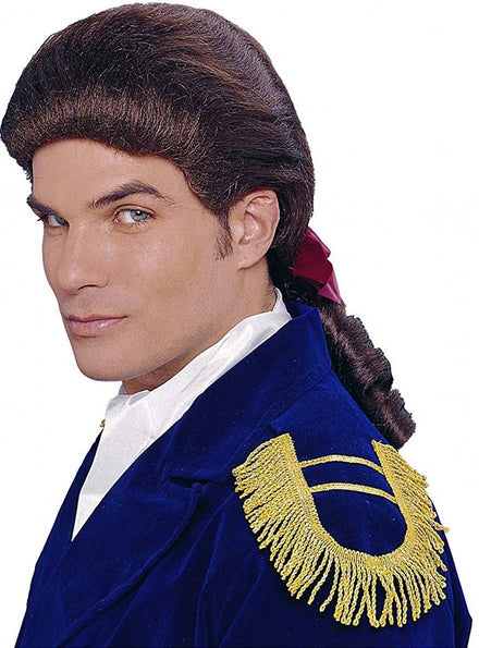 Image of Patriot Men's Curly Brown Colonial Costume Wig