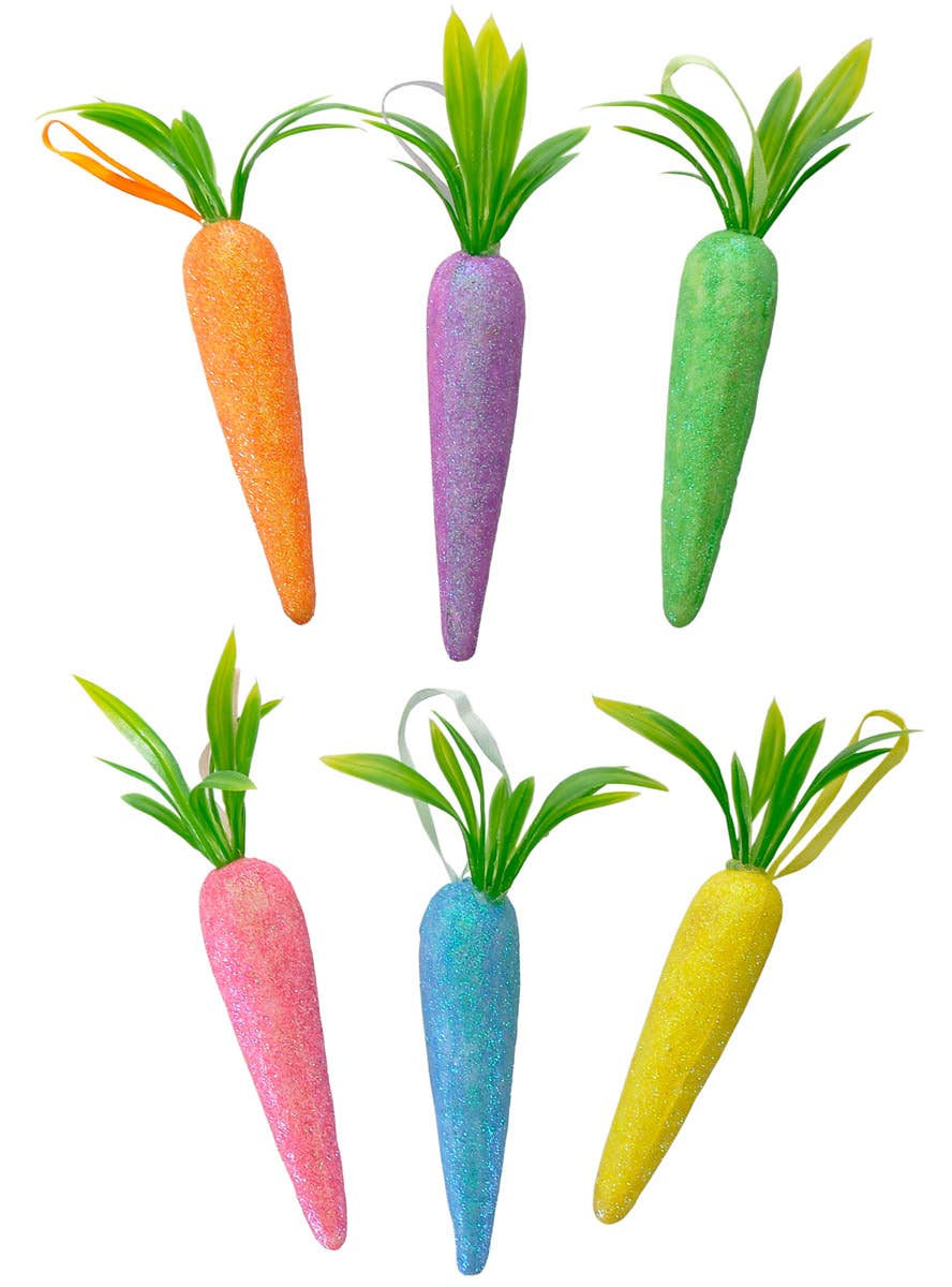 Image of Colourful Glitter Carrots 6 Packs Easter Party Decorations
