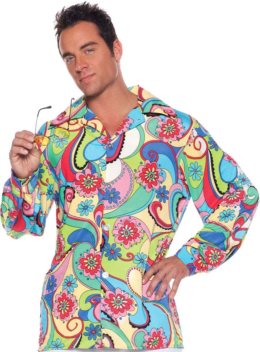1960s Vibrant Paisley Print Men's Hippie Costume Shirt