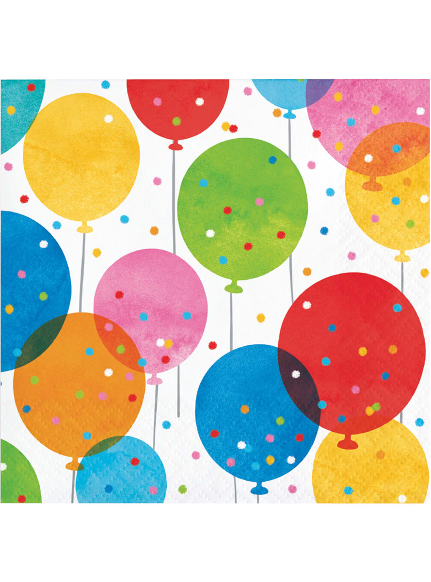Confetti Balloons 16 Pack Colourful Beverage Napkins – Main Image