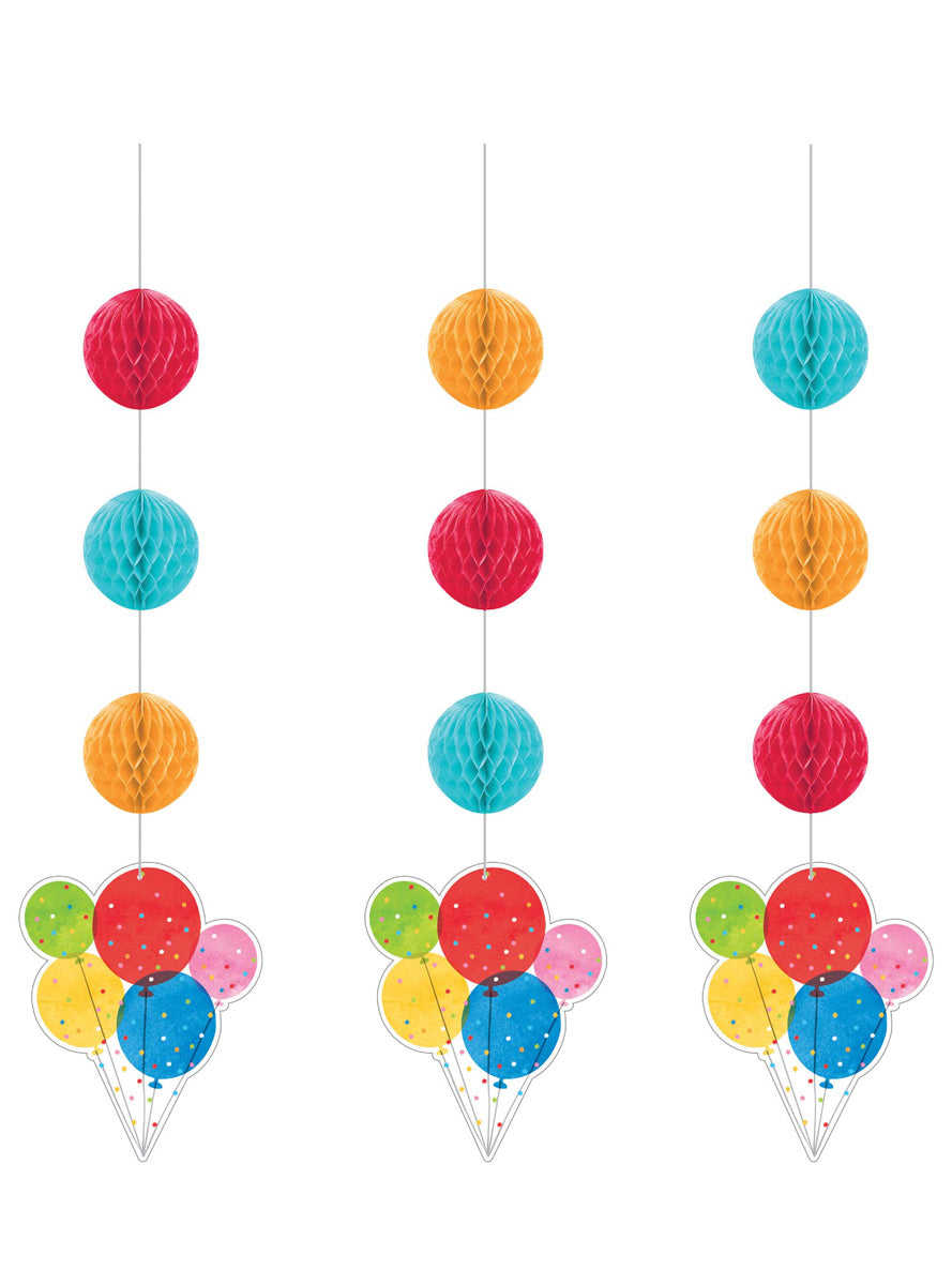 Confetti Balloons 3 Pack Rainbow Honeycomb Hanging Decorations – Main Image