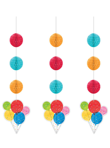 Confetti Balloons 3 Pack Rainbow Honeycomb Hanging Decorations – Main Image