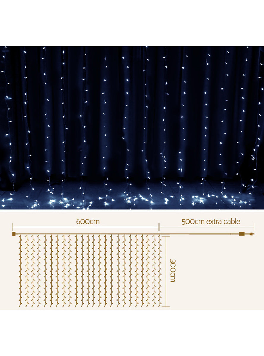 Cool White 3m x 6m Jinge Jollys Curtain Christmas Lights - Dimensions Image