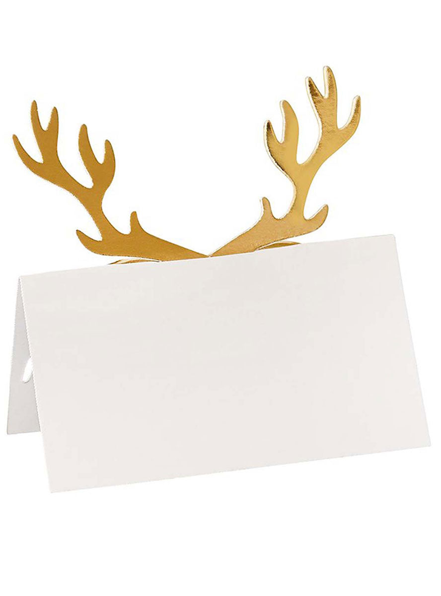 White And Gold 10 Pack Cosy Christmas Antler Place Cards – Main Image