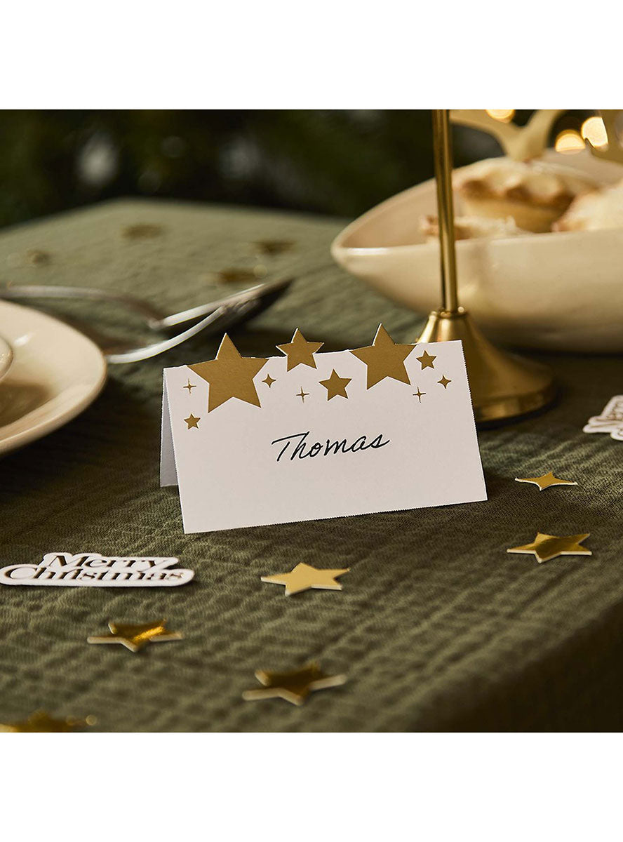 White And Gold 10 Pack Cosy Christmas Star Place Cards – Lifestyle Image 1