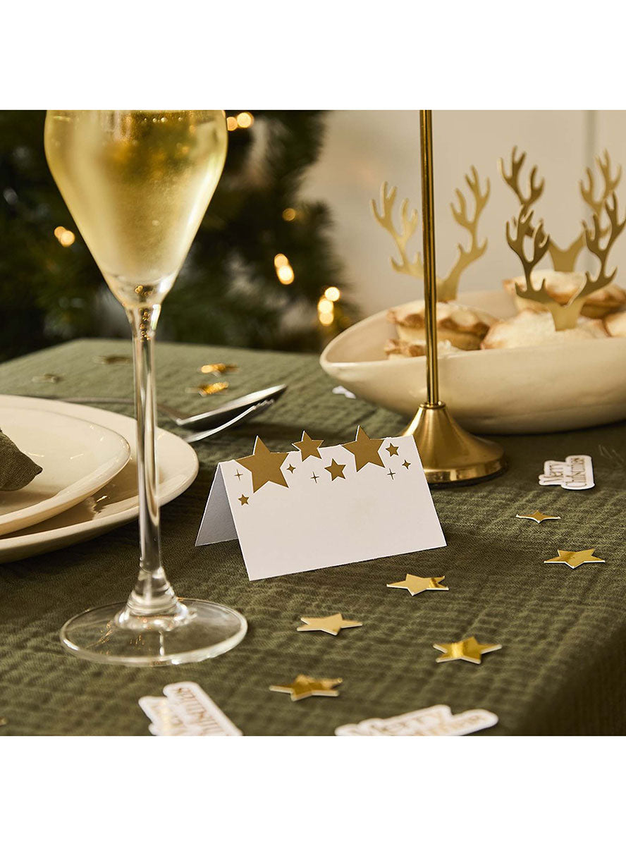 White And Gold 10 Pack Cosy Christmas Star Place Cards – Lifestyle Image 2
