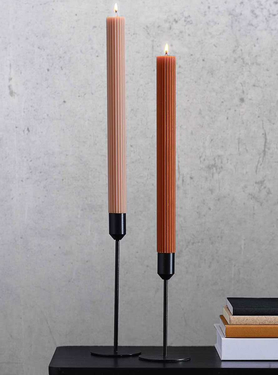 Cosy Copper Christmas 2 Pack Tonal Coloured Ribbed Candles 27Cm - Lifestyle Image