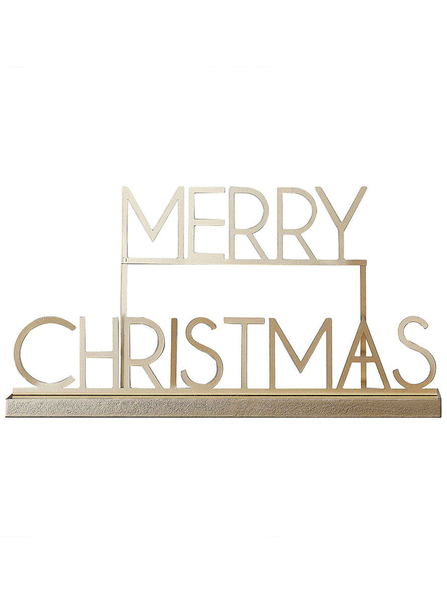 Gold Metal And Wood Cosy Merry Christmas Sign – Main Image