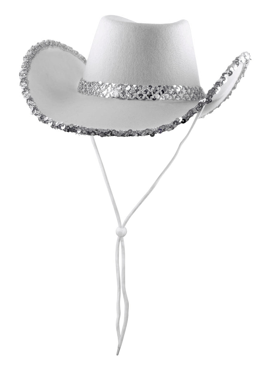 White Cowboy Hat with Silver Sequins - Main Image