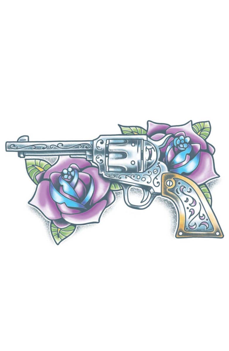 Dod Roses Classic Pistola Mexican Tattoo | Day of the Dead Gun and Roses Tattoo
