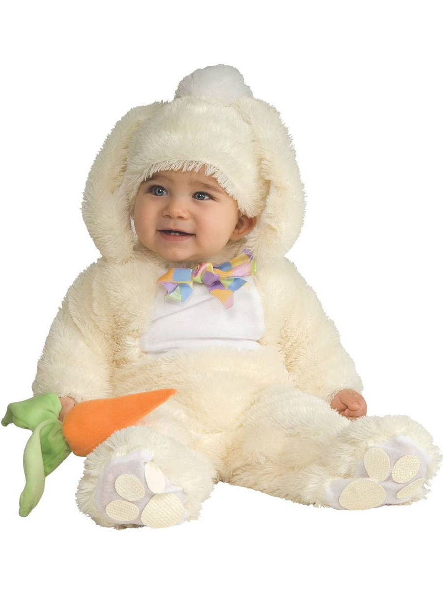 Cute Plush White Baby Easter Bunny Infant Costume With Carrot Rattle - Main Image
