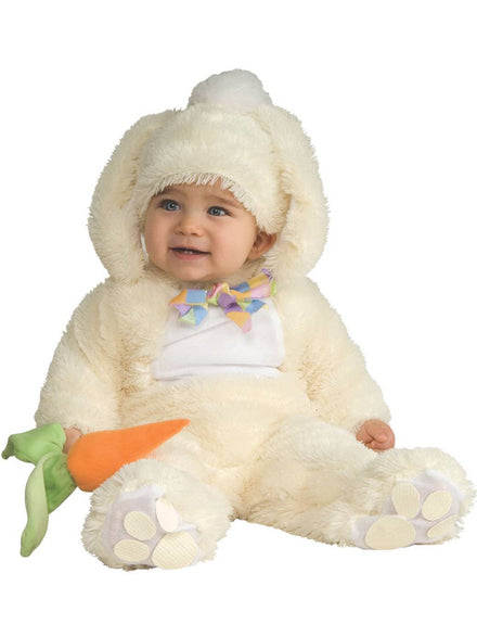 Cute Plush White Baby Easter Bunny Infant Costume With Carrot Rattle - Main Image