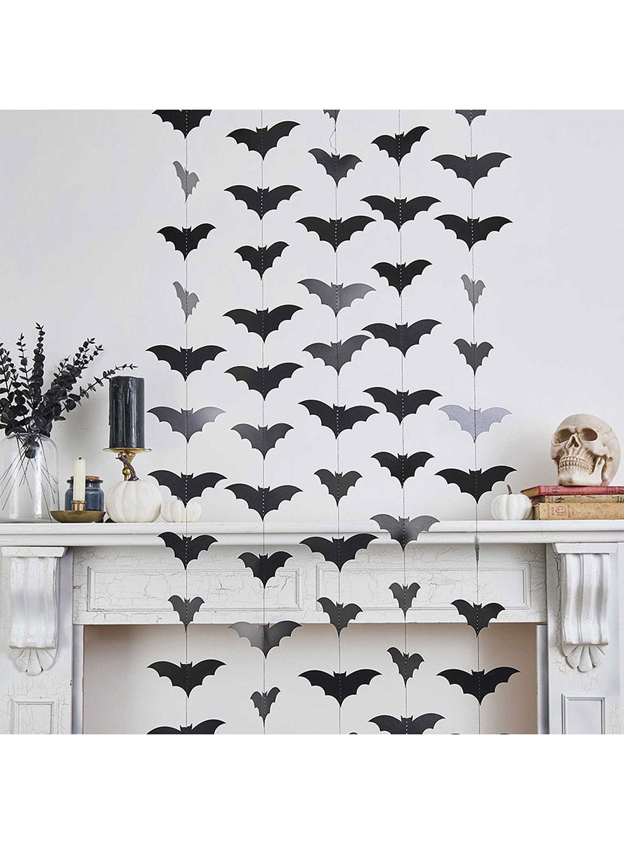 Black Creepy Chic Halloween Bat Decorations on String - Lifestyle Image