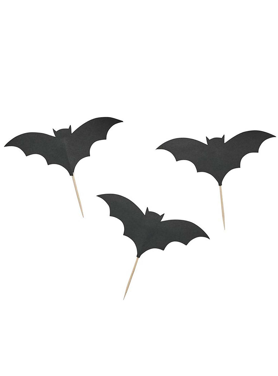Pack of 12 Creepy Chic Black Bat Cupcake Toppers - Flat Lay Image