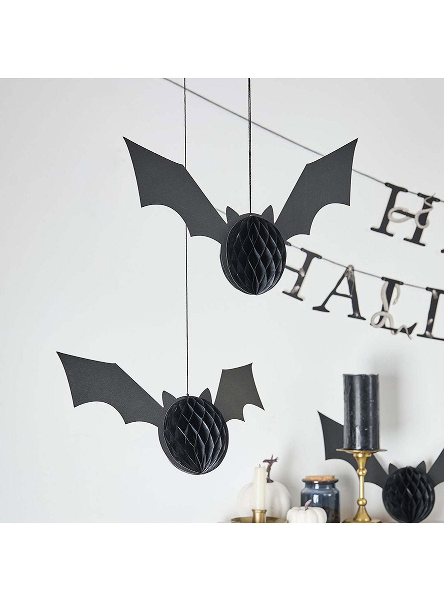 Pack of 3 Creepy Chic Honeycomb Bat Halloween Decorations - Alternate Image 2
