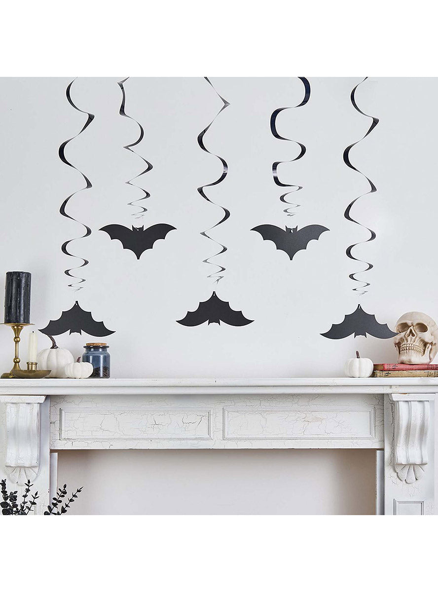 Pack of 5 Hanging Bat Swirl Halloween Decorations - Lifestyle Image