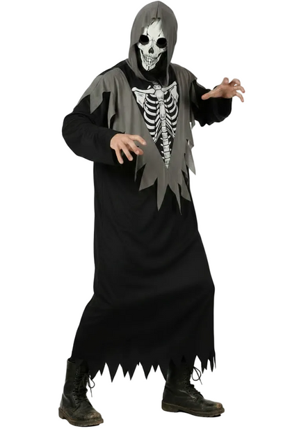 Sinister Hooded Skeleton Robe Men's Halloween Costume - Main Image