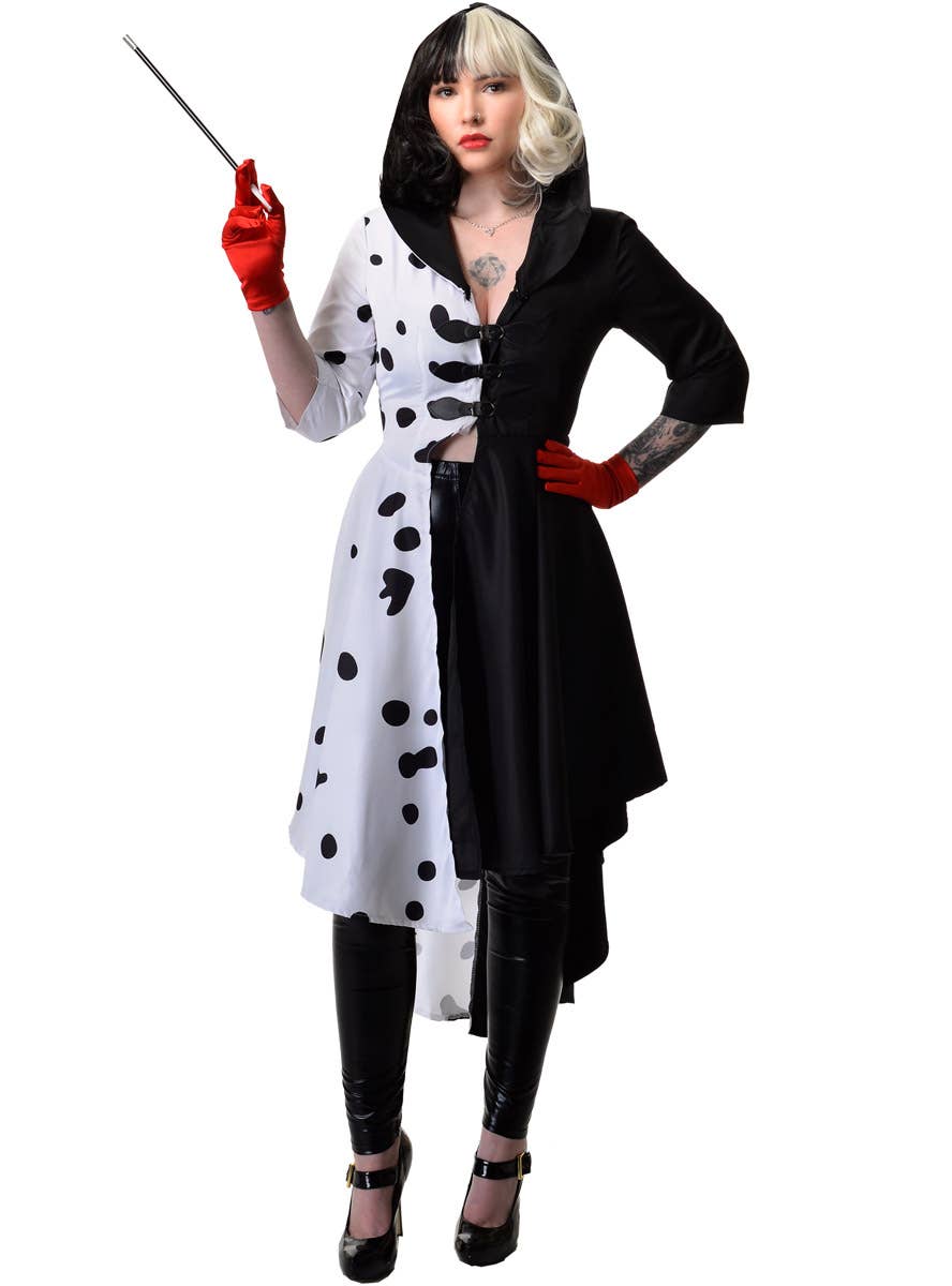 Image of Deluxe Hooded Dalmatian Diva Women's Costume - Front View with Hood Up