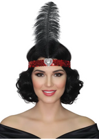 Crystal Heart Red and Black 1920s Flapper Costume Headband - Main Image