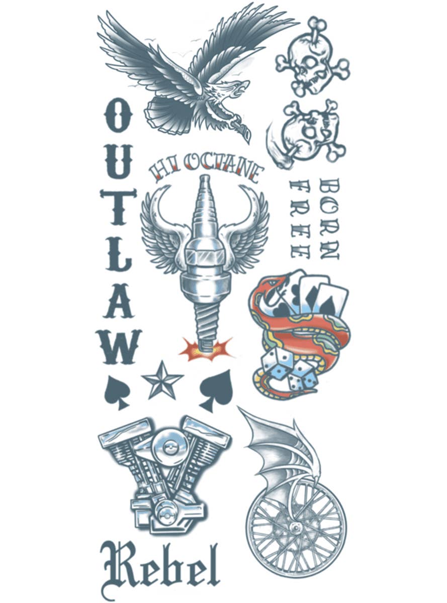 Tinsley Transfers Outlaw Biker Temporary Tattoo Sheet - Alternative Image