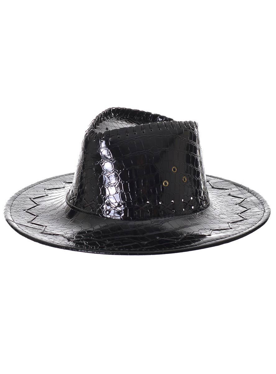 Deluxe Black Crocodile Skin Look Akubra Outback Hat Cowboy Costume Accessory