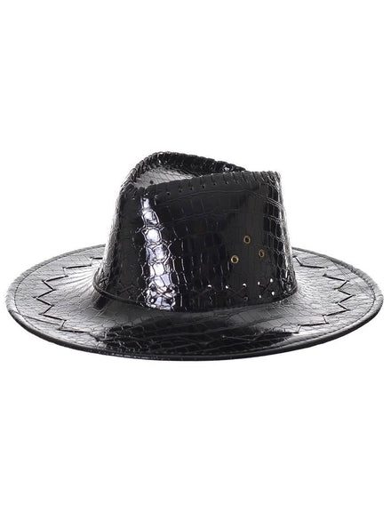 Deluxe Black Crocodile Skin Look Akubra Outback Hat Cowboy Costume Accessory