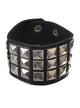Punk Silver Square Studded Wrist Cuff On Black Leather Band Costume Accessory - Main Image