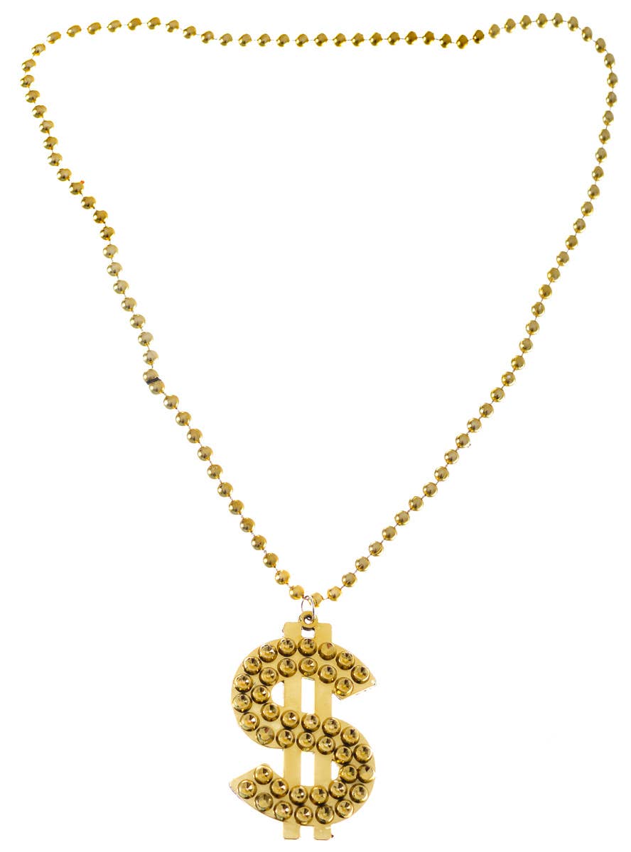 Gold Dollar Bling Costume Necklace Accessory on Long Chain