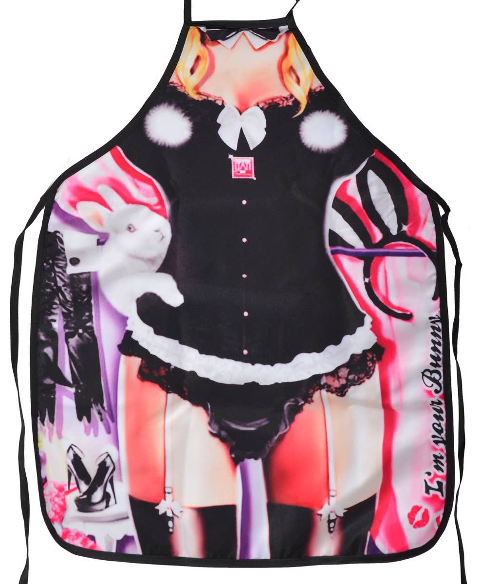 Image of Sexy Playboy Bunny Print Novelty Apron - Close Up