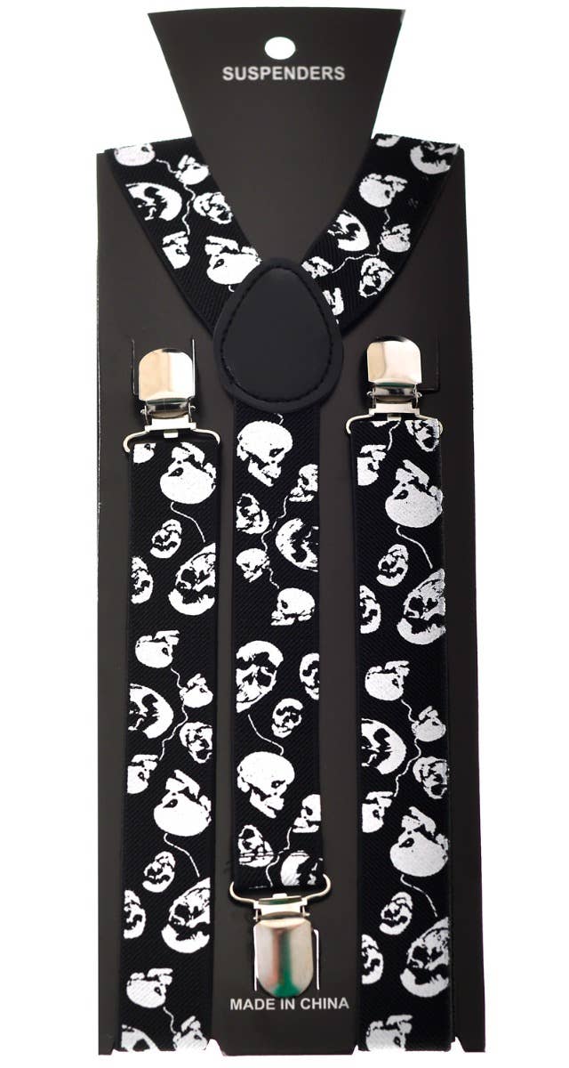 Halloween Black and White Skull Suspenders Adults Novelty Braces