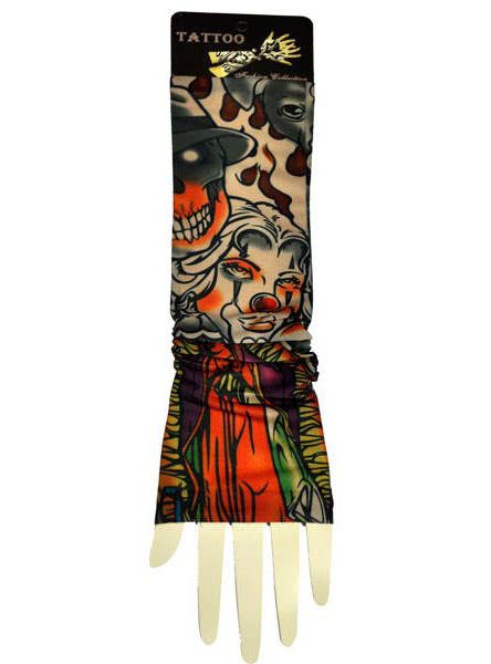 Fake Tattoo Sleeve Clown Skull Fun Bogan Adult Costume Accessory Main Image