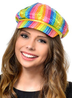 Rainbow Sequinned Mod Girl Cap Costume Hat - Main Image