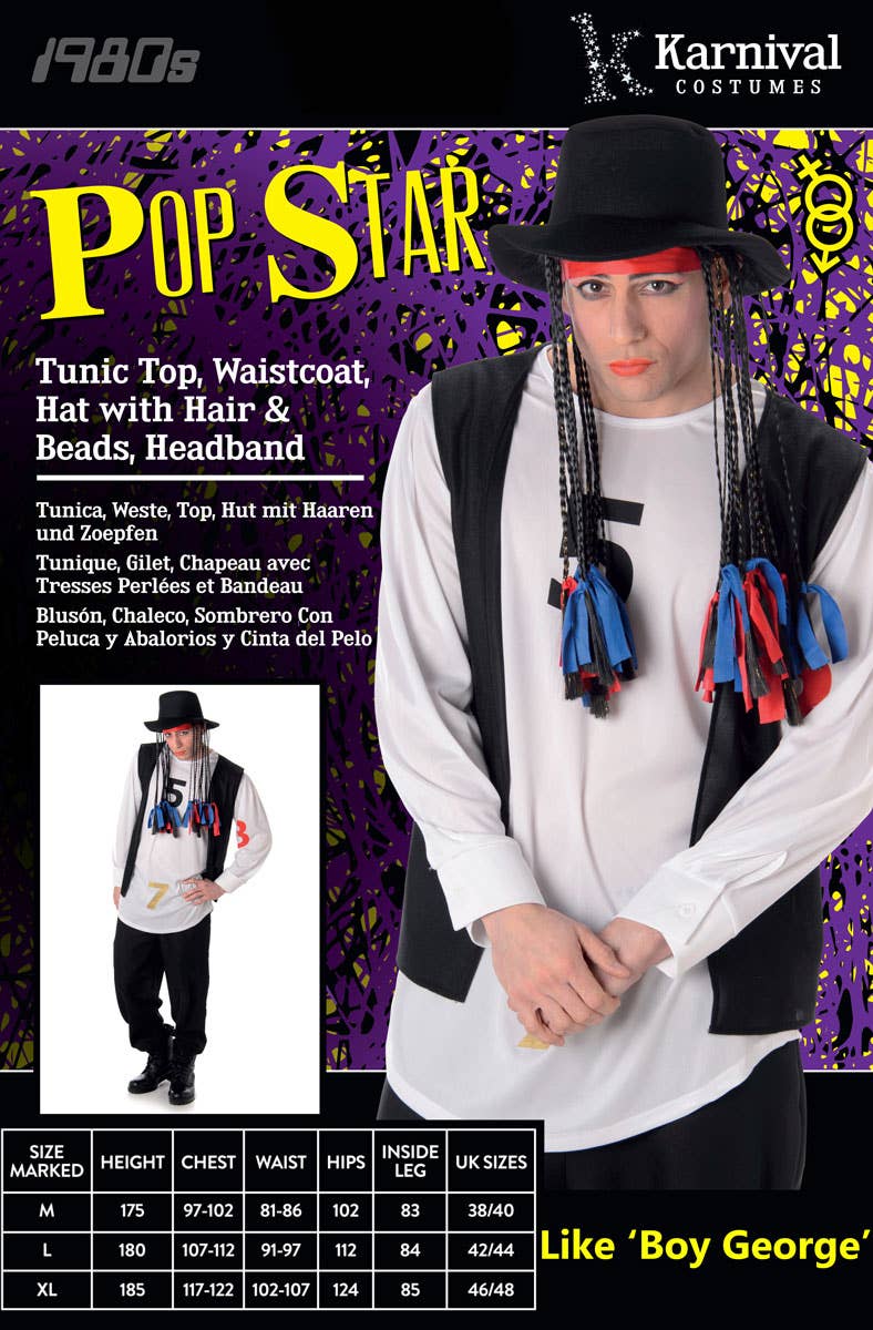 Men's 80's Pop Singer Boy George Fancy Dress Packaging