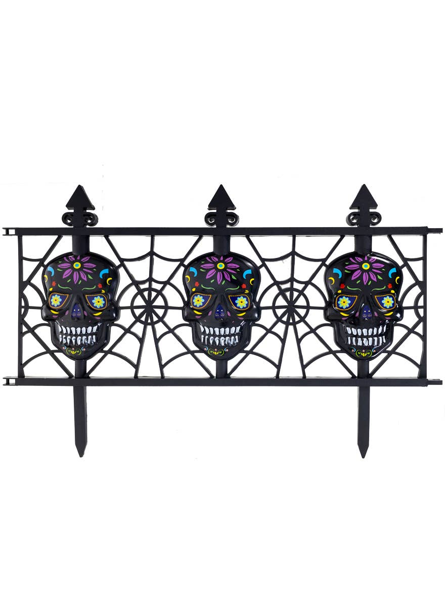 Black Plastic Spiderweb Lawn Fence with Sugar Skulls