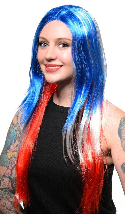 Long Red, White and Blue Women's Australia Day Costume Wig