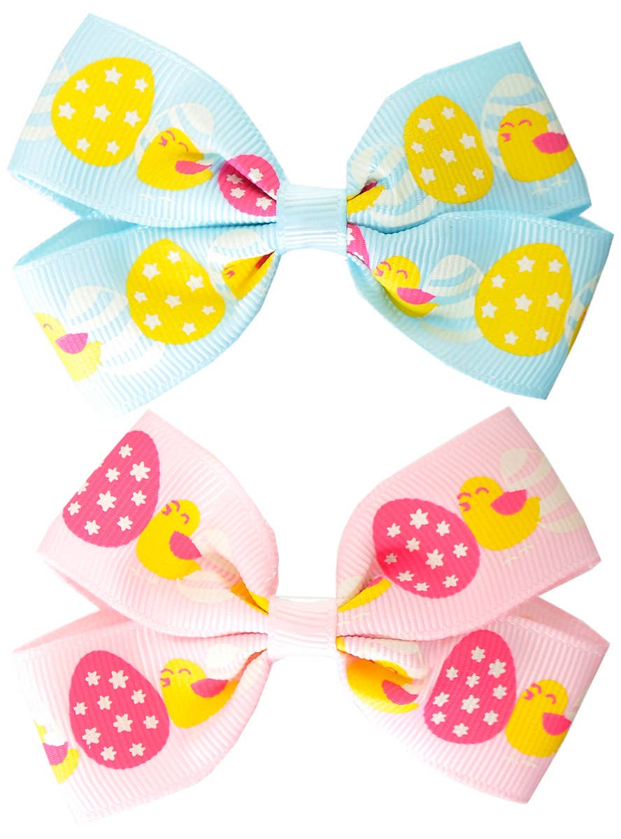 Easter Hair Bow Pastel Pink and Blue With Attached Clips