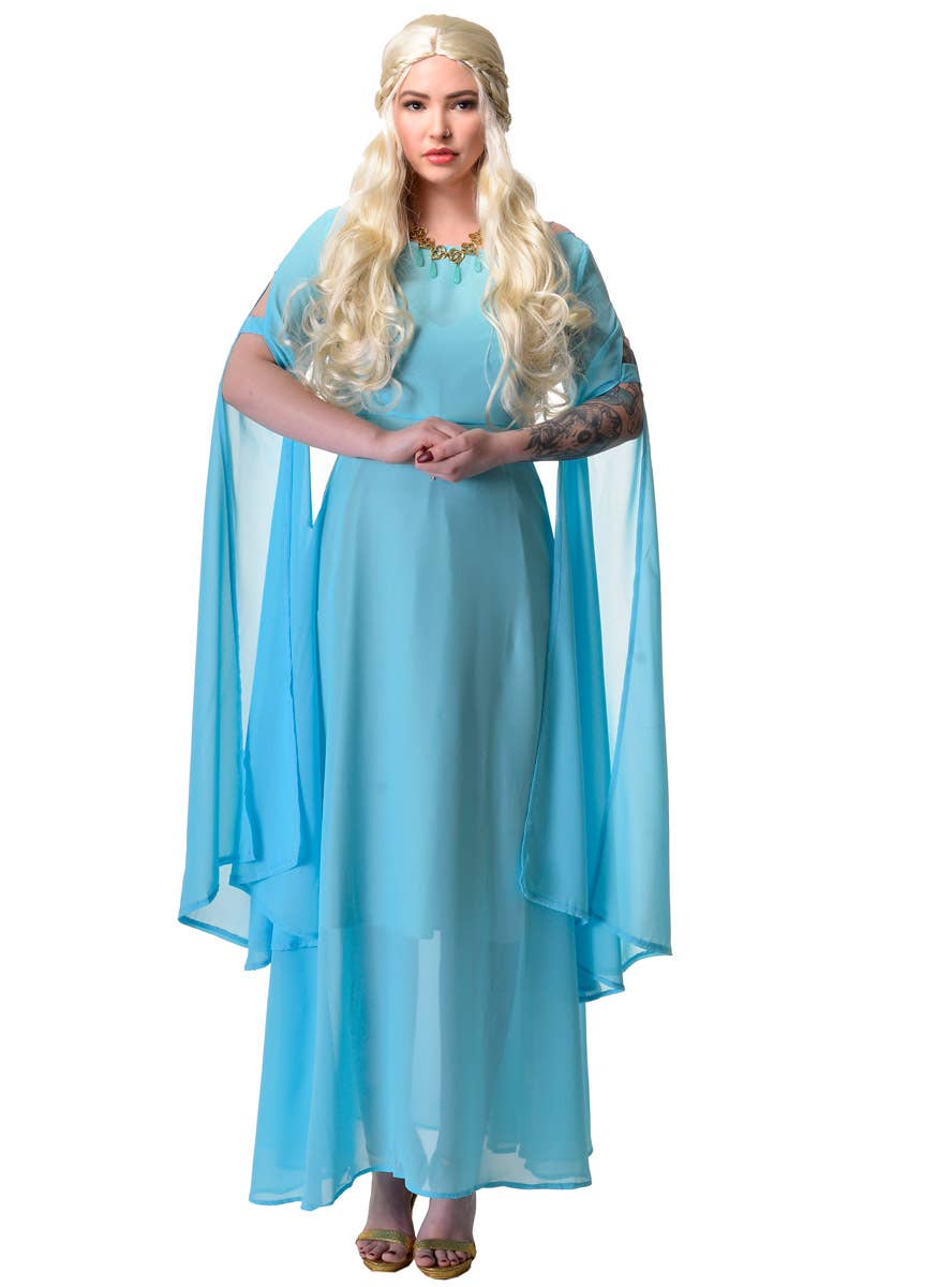 Image of Sheer Light Blue Women's Medieval Costume Dress - Front View