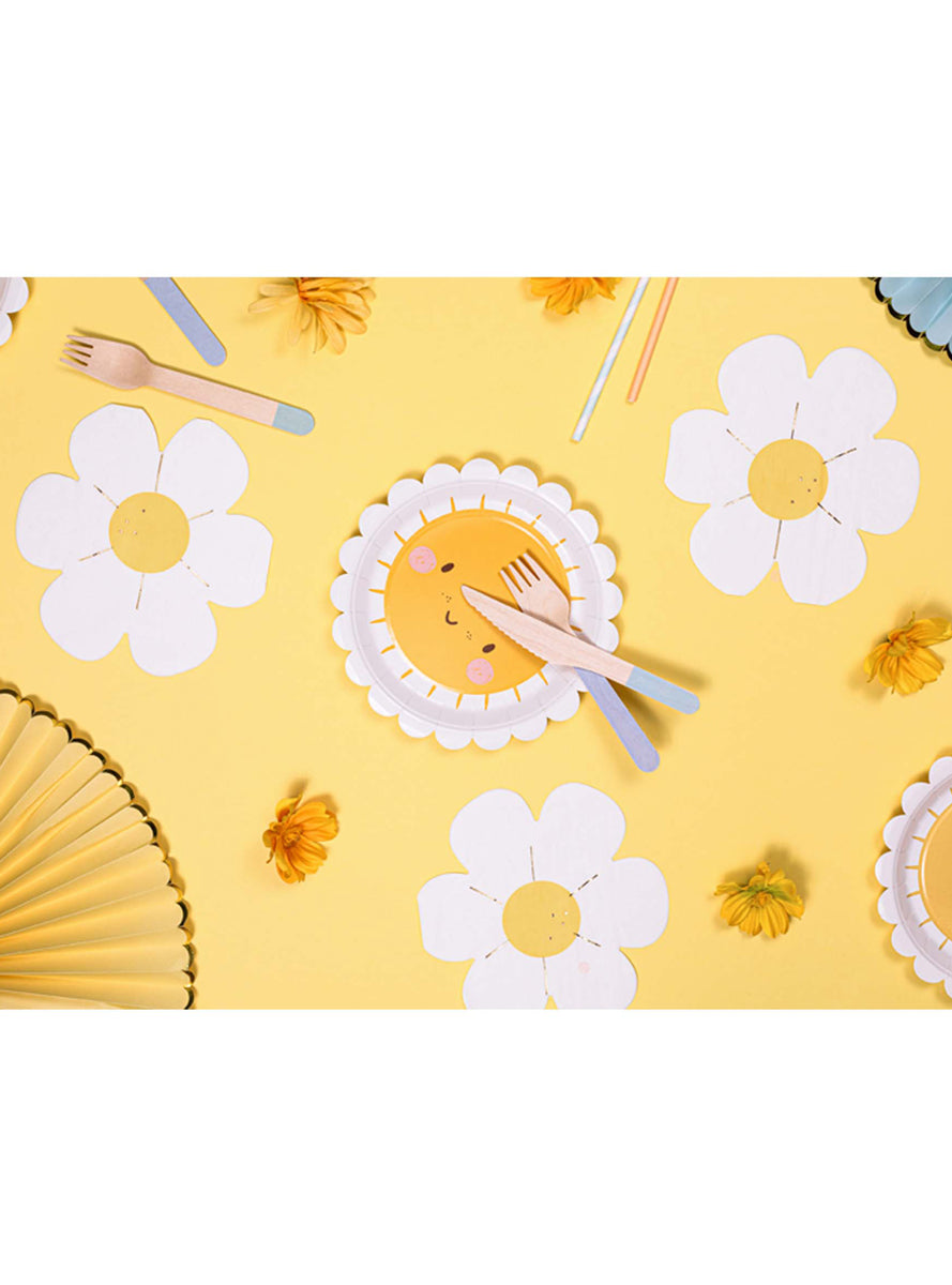 Daisy Party 12 Pack Yellow and White Flower Shaped Napkins - Lifestyle Image 1