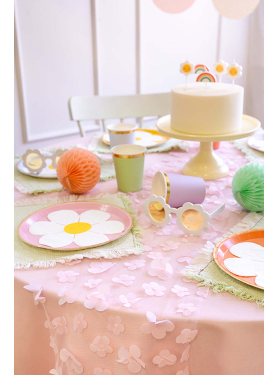 Daisy Party 12 Pack Yellow and White Flower Shaped Napkins - Lifestyle Image 2