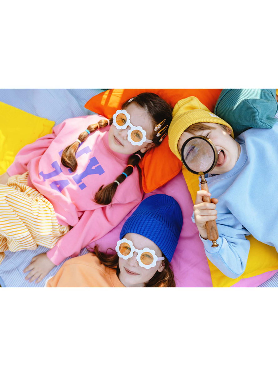 Daisy Party Yellow and White Kids Flower Shaped Glasses - Lifestyle Image