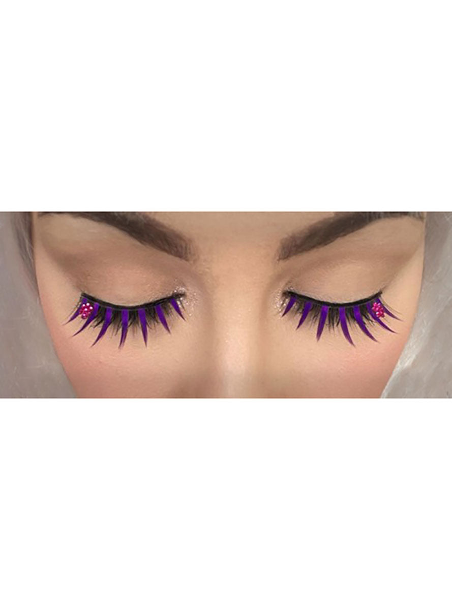 Dark Purple Stick On Eyelashes With Crystal Daisy