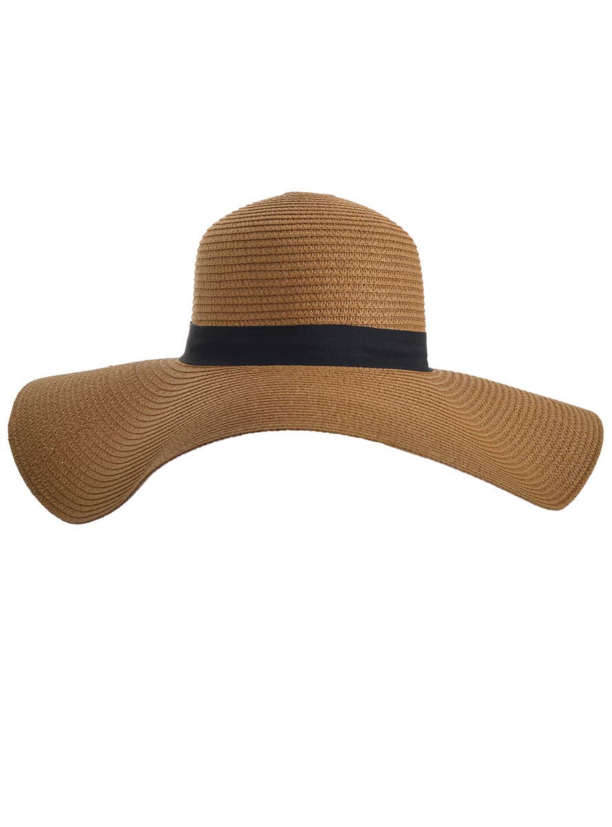 Dark Tan Wide Brimmed Floppy 1970's Hippie Costume Hat - Main Image