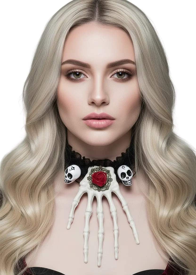 Skeleton Hand Choker Halloween Costume Necklace - Main Image